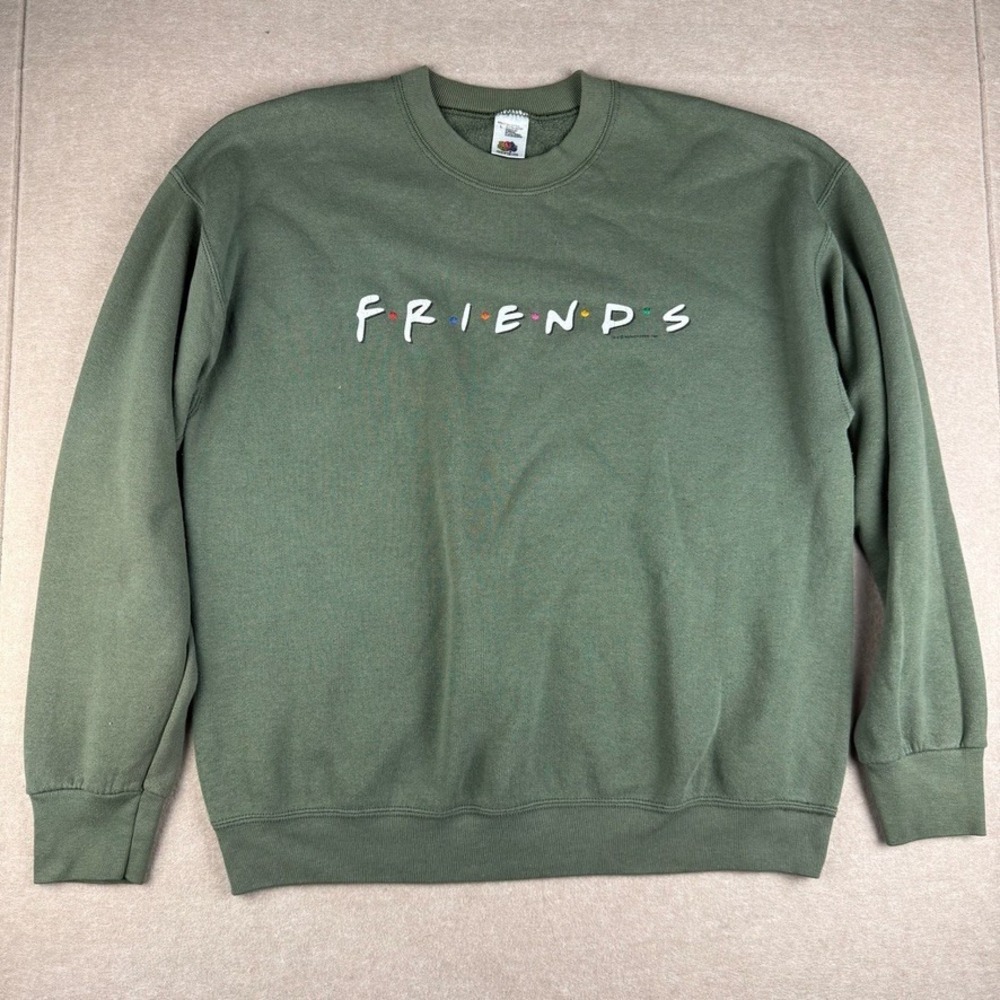 Vintage Friends TV Show Sweatshirt Mens L Olive Green Logo Crewneck 90s